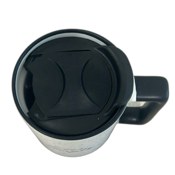 Live simply graphic White Speckled Ceramic Travel Mug with Lid and Rubber Base. - Picture 8 of 12